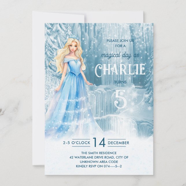 Magical Winter Frozen Snow Princess Kids Birthday Invitation (Front)