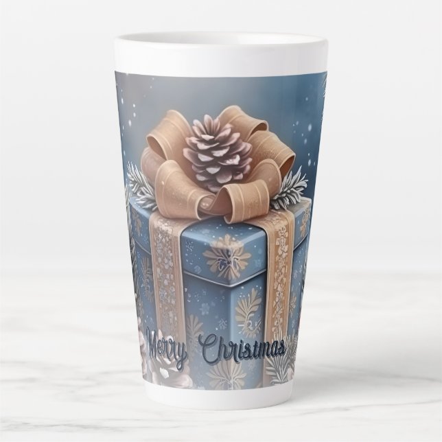 Magical Winter Merry Christmas Gift Scene Latte Mug (Front)
