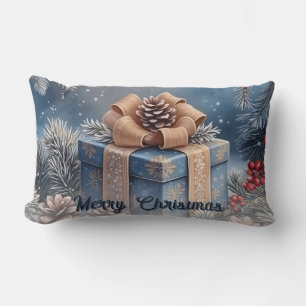 Magical Winter Merry Christmas Gift Scene Lumbar Cushion