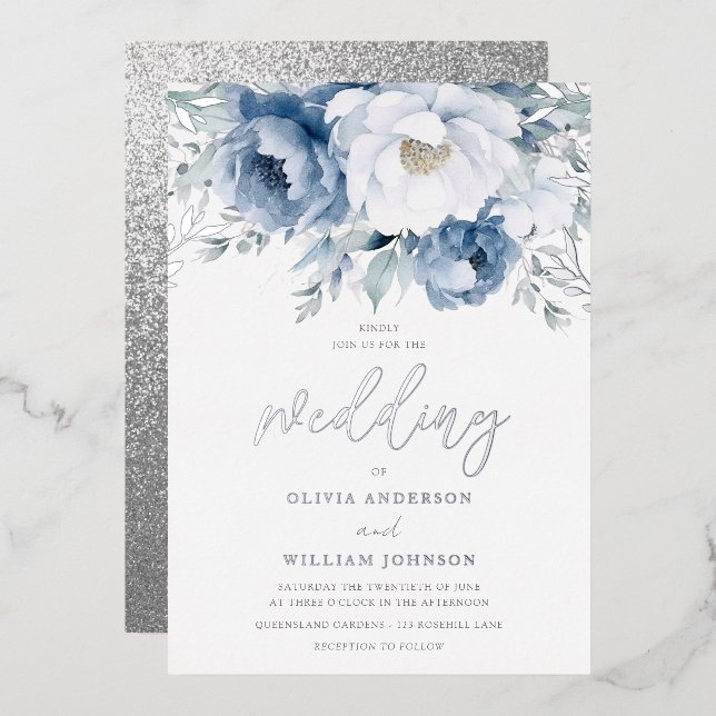 Magical Winter Season Dusty Blue Wedding Silver (Front/Back)