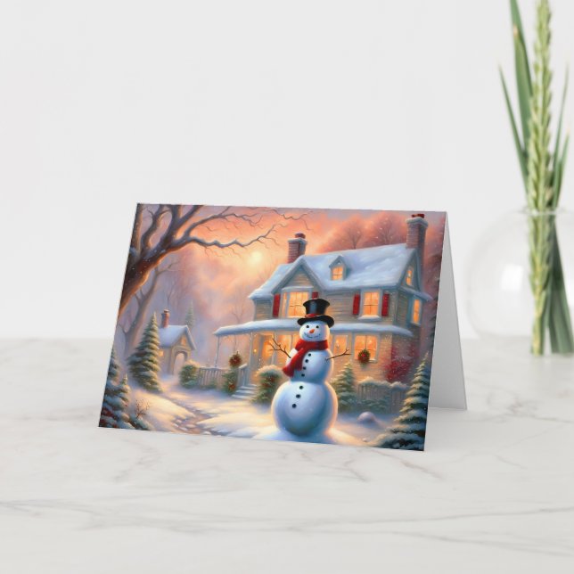 Magical Winter Snowman House Christmas Card (Front)
