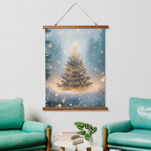 Magical Winter Snowy Forest Christmas Tree Hanging Tapestry