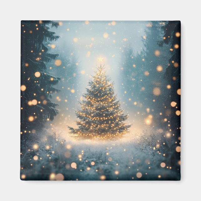 Magical Winter Snowy Forest Christmas Tree Magnet (Front)