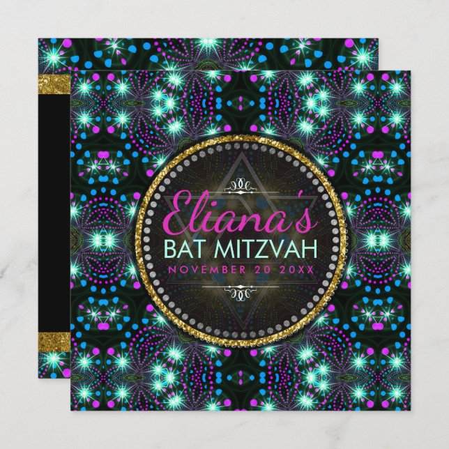 Magical Winter Sparkle Bat Mitzvah Invitation (Front/Back)