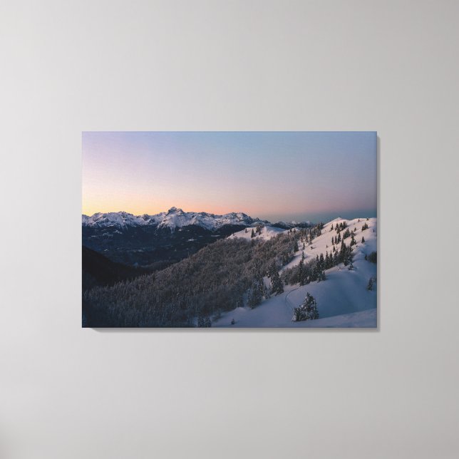Magical winter sunset with mountain Triglav Canvas Print (Front)