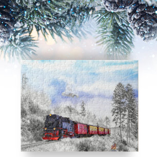 Magical Winter Train With Snowy Owl & Owl Jigsaw Puzzle
