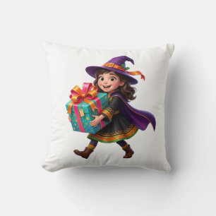 Magical Witch Delivering Gifts Halloween Fantasy Cushion