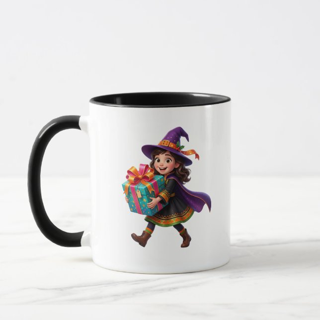 Magical Witch Delivering Gifts Halloween Fantasy  Mug (Left)