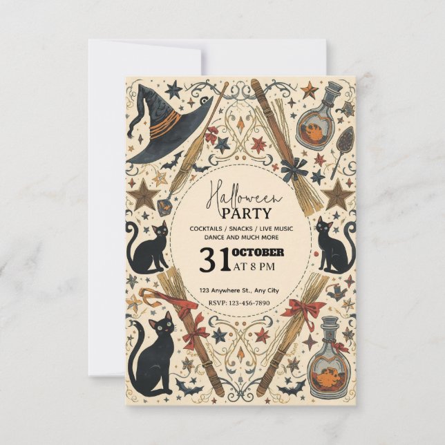 Magical Witch Halloween Party Invitation– Editable Invitation (Front)