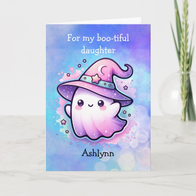 Magical Witch Hat Ghost Happy Halloween Daughter Card (Front)