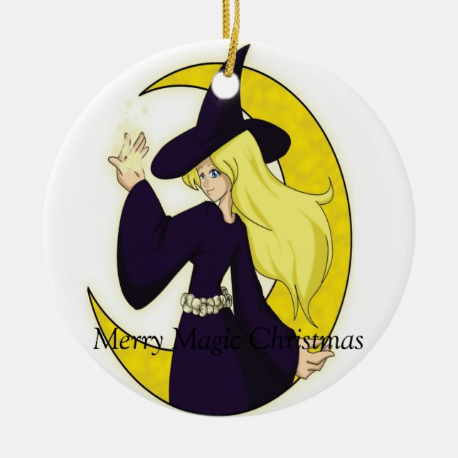 Magical Witch, Merry Magic Christmas Ceramic Tree Decoration (Front)
