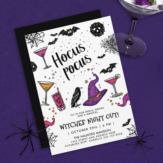Magical Witches Night Out Colourful Halloween Drin Invitation (Creator Uploaded)