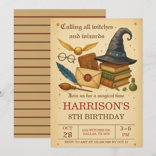 Magical Wizard and Witches Birthday Invitation (Front/Back)