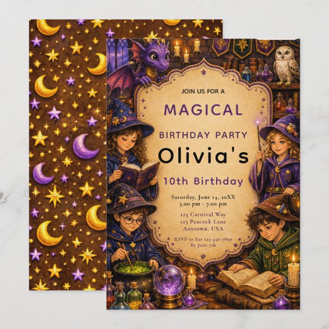 Magical Wizard Birthday Party Invitation (Front/Back)
