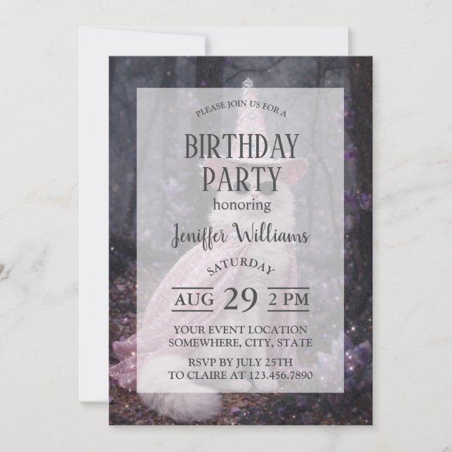 Magical Wizard Cat in Sparkly Pink Cape and Hat    Invitation (Front)
