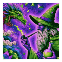 Magical Wizard Dragon Fantasy Art