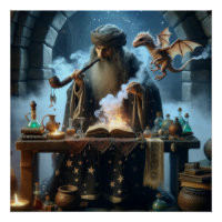 Magical Wizard Dragon Fantasy Art