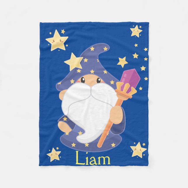 Magical Wizard, Sorcerer & Stars Nursery Fleece Blanket (Front)