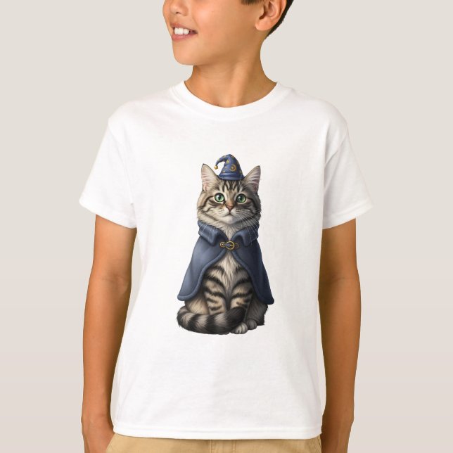 Magical Wizard Tabby Cat Kids T-Shirt (Front)