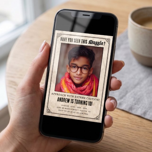 Magical Wizard Wanted Photo Birthday Invitation (Creator Uploaded)