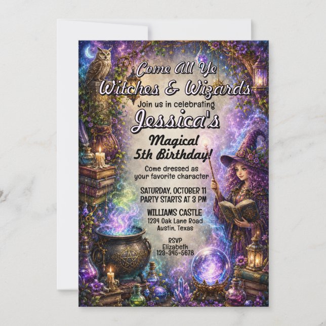 Magical Wizards and Witches Birthday Card (Front)