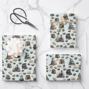 Magical Wizards & Books on Light Green Wrapping Paper Sheet