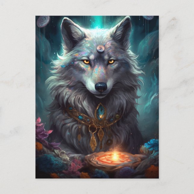 Magical Wolf Fantasy Art Postcard (Front)