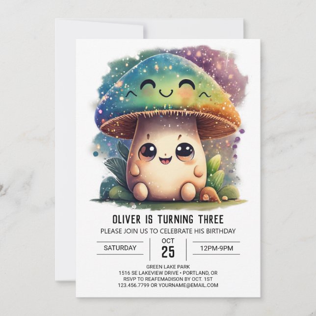 Magical Woodland Custom Mushroom Birthday Invitation (Front)