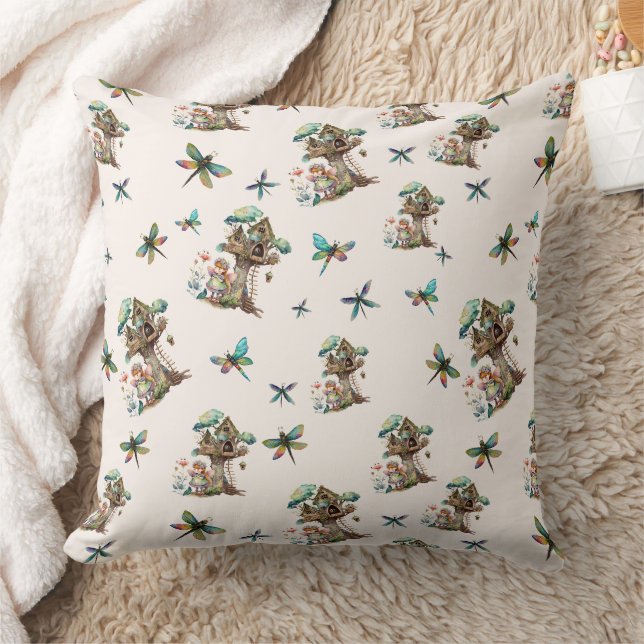 Magical Woodland Fairy Dragonfly Pattern Cushion (Blanket)