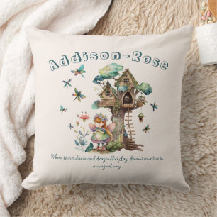 Magical Woodland Fairy Dragonfly Treehouse Cushion