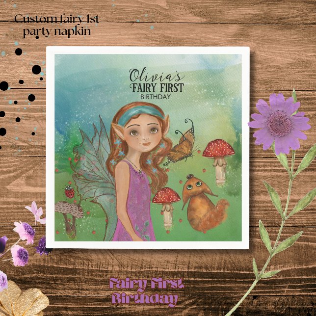Magical Woodland Fairy First Birthday Napkins  (Magical Woodland Fairy First Birthday Napkins )