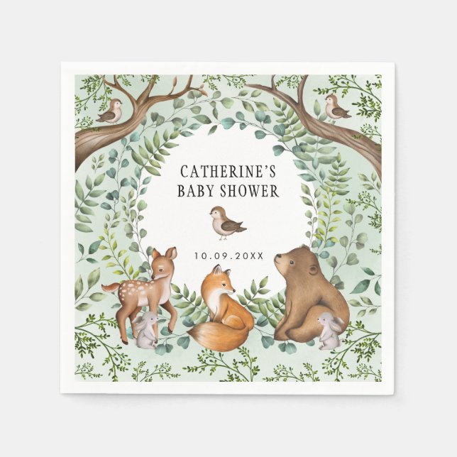 Magical Woodland Forest Animals Baby Shower Favour Napkin (Front)