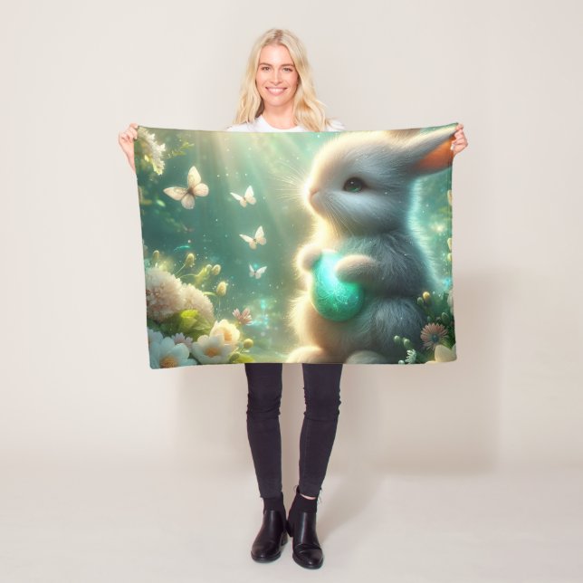 Magical Woodland Forest Bunny Egg Fleece Blanket (In Situ)