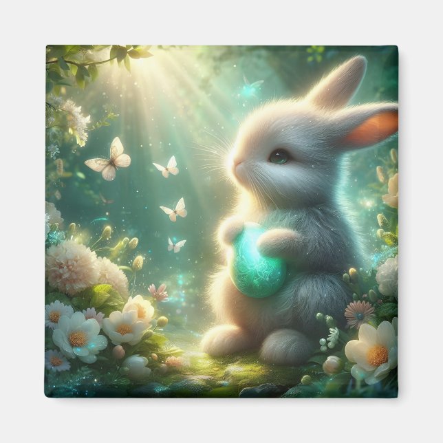 Magical Woodland Forest Bunny Egg Magnet (Front)