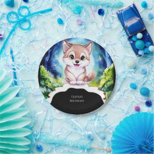 Magical Woodland Forest Wolf Birthday Paper Plate