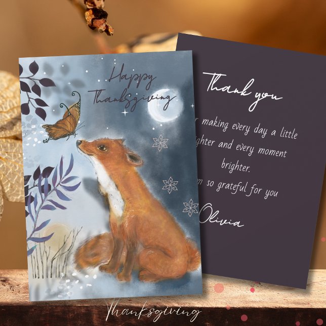 Magical Woodland Fox & Butterfly Thanksgiving Holiday Card (Magical Woodland Fox & Butterfly Thanksgiving Holiday Card)
