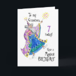 Magician 7th Birthday Card for Grandson<br><div class="desc">A fun 7th Birthday Card for a Grandson with a magician casting a spell for a 'Magical Birthday',  from a handpainted illustration by Judy Adamson.The inside is left blank for your own message.</div>