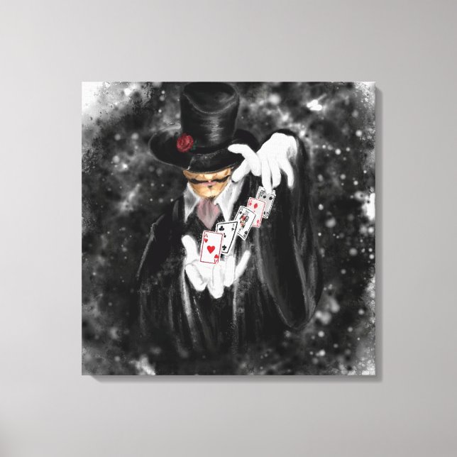 Magician and Playing Cards Abracadabra - Drawing   Canvas Print (Front)