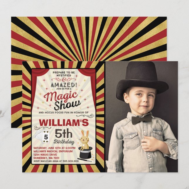 Magician Birthday Invitation Magic Show Party (Front/Back)