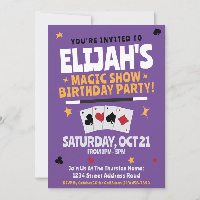 Magician Birthday Invitation - Wand & Cards (Front)