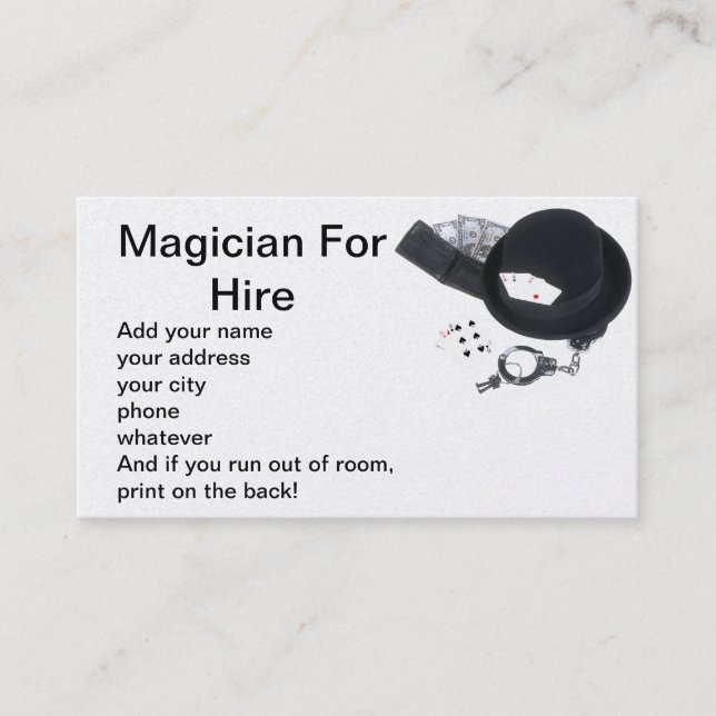Magician for hire business card (Front)