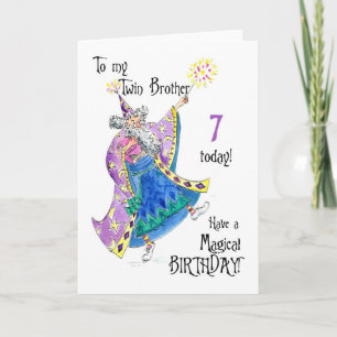 Magician Fun 7th Birthday Card for a Twin Brother