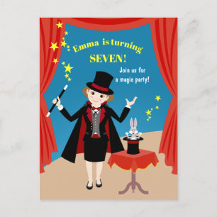 Magician Girl Show Birthday Party Invitation Postcard