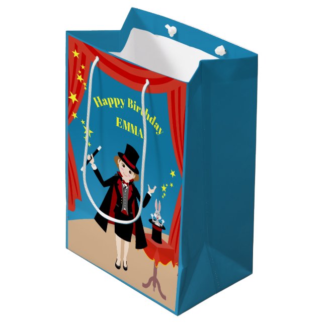 Magician Girl Show Birthday Party Medium Gift Bag (Front Angled)
