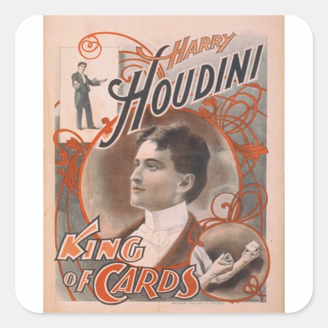 Magician Harry Houdini The King Of Cards Square Sticker (Front)