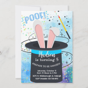Magician hat and bunny boy birthday invite. invitation