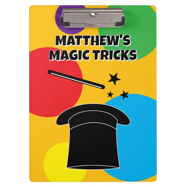 Magician hat and wand personalized magic show  clipboard (Front)