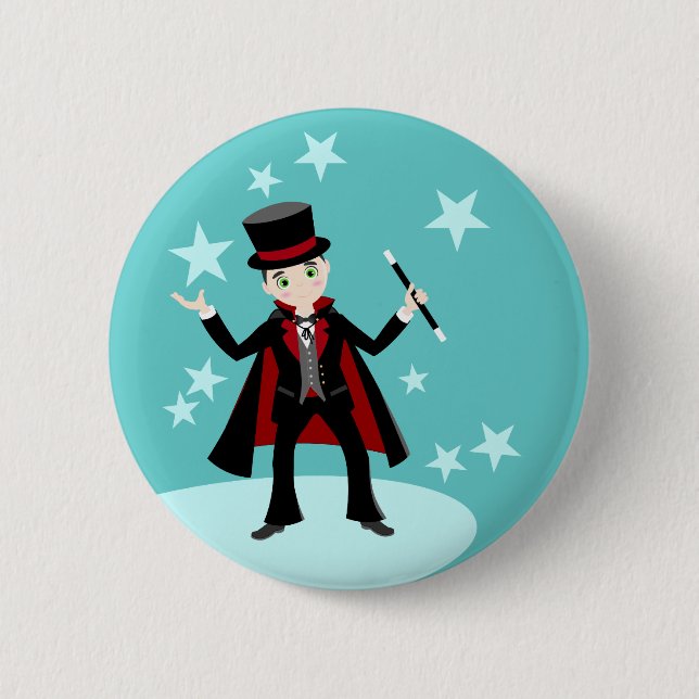 Magician kid birthday party 6 cm round badge (Front)