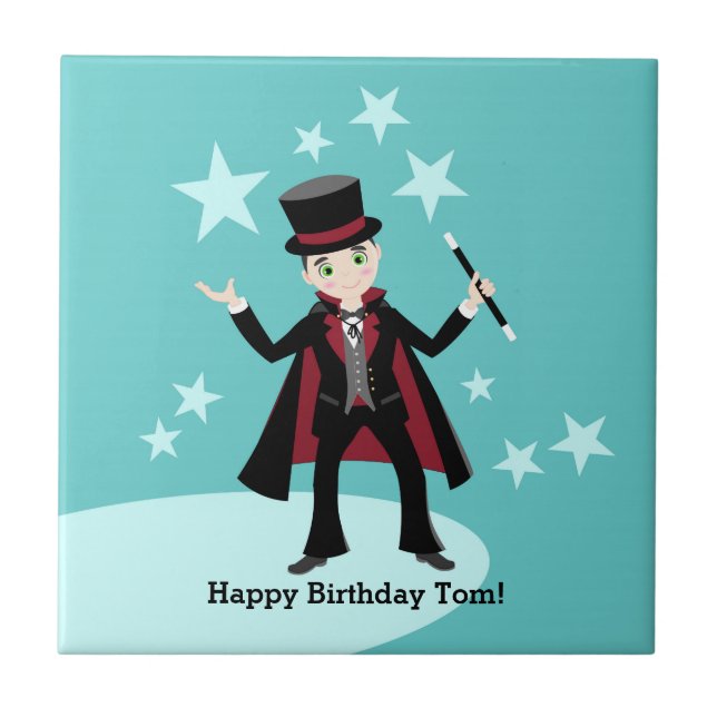 Magician kid birthday party tile (Front)