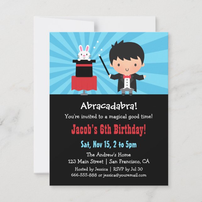 Magician Kids Magic Birthday Party Invitations (Front)